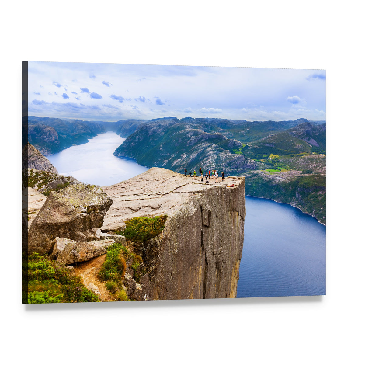 Preikestolen Cliff in Fjord Canvas Wall Art, single panel gallery wrapped canvas, angled product view