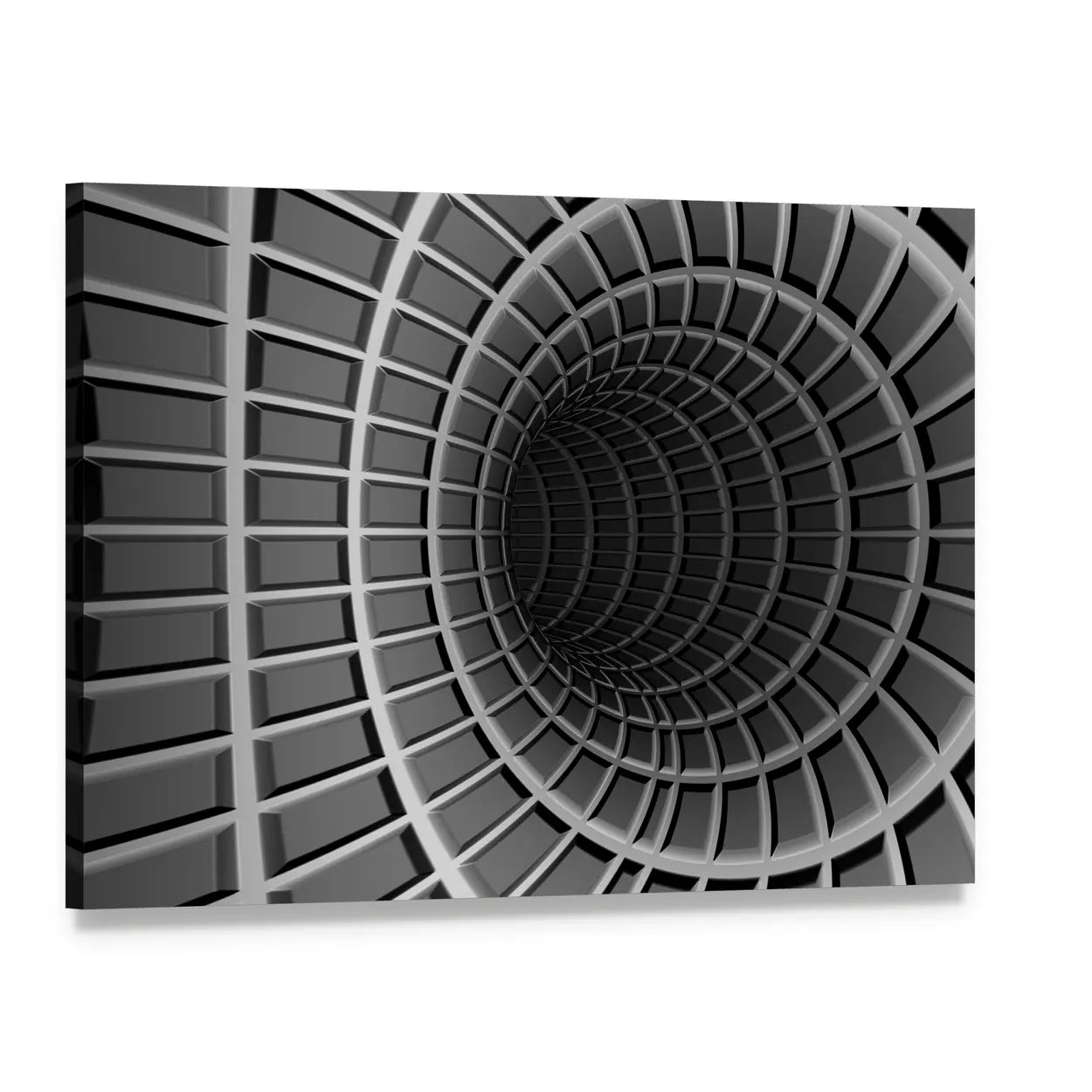 Dark Metal Abstract Tunnel Canvas Wall Art, single panel gallery wrapped canvas, angled product view