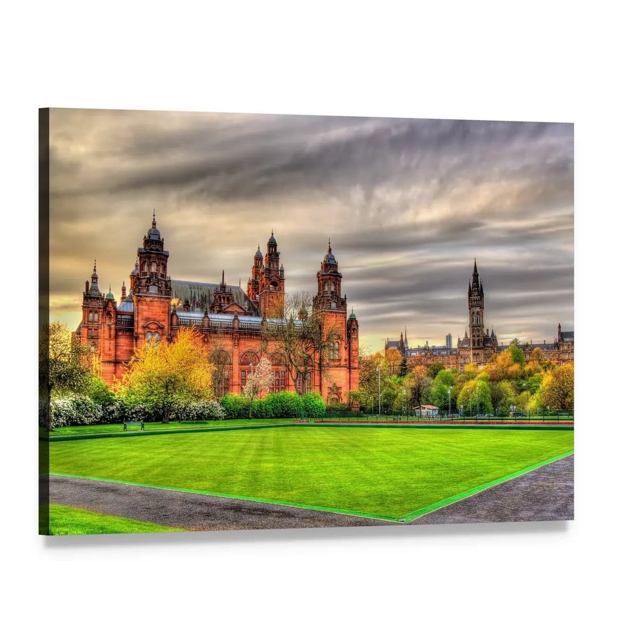 Kelvingrove Museum in Autumn Light Canvas Wall Art, single panel gallery wrapped canvas, angled product view
