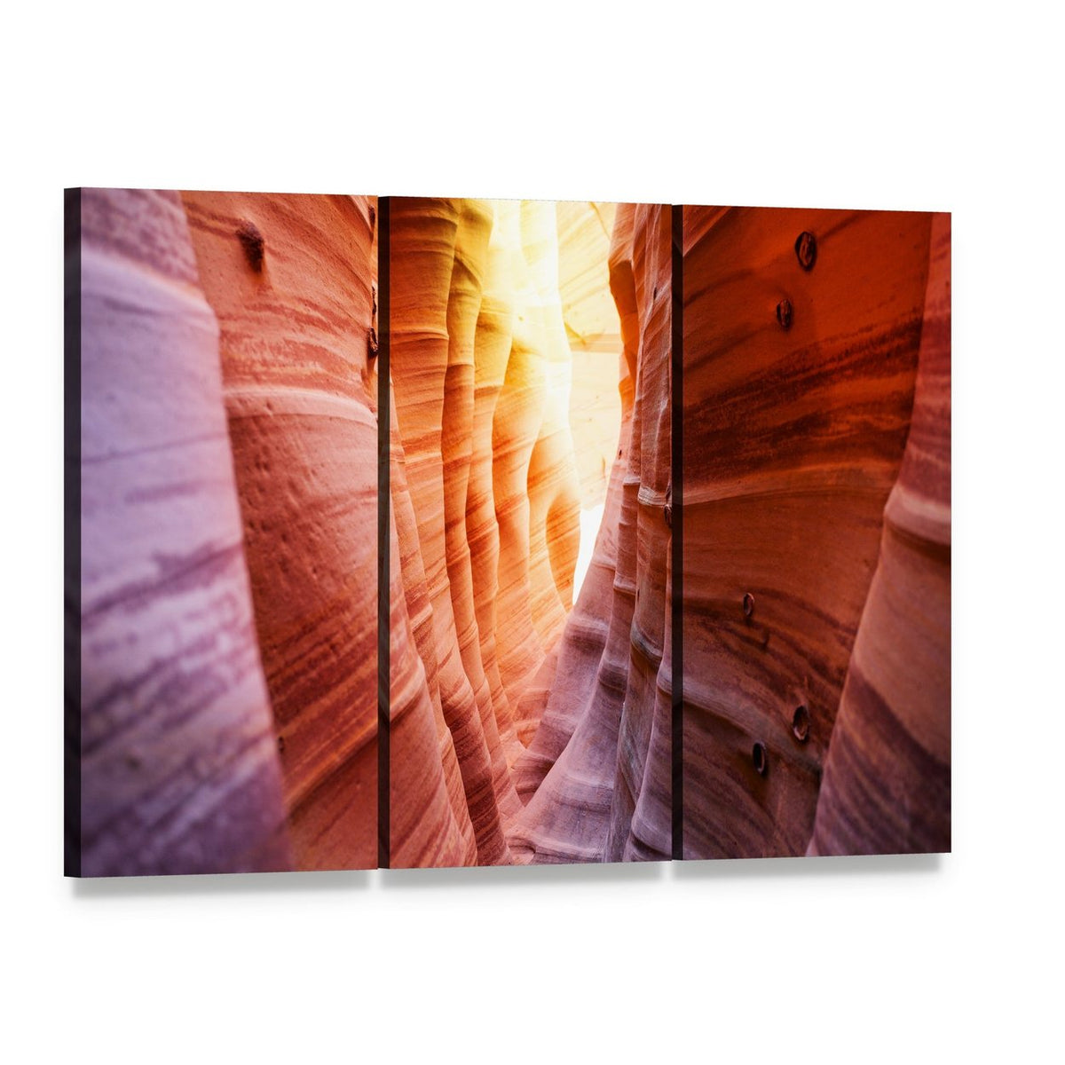 Zebra Slot Canyon Utah Canvas Wall Art, 3 panel 3 Horizontal layout gallery wrapped canvas set, angled product view