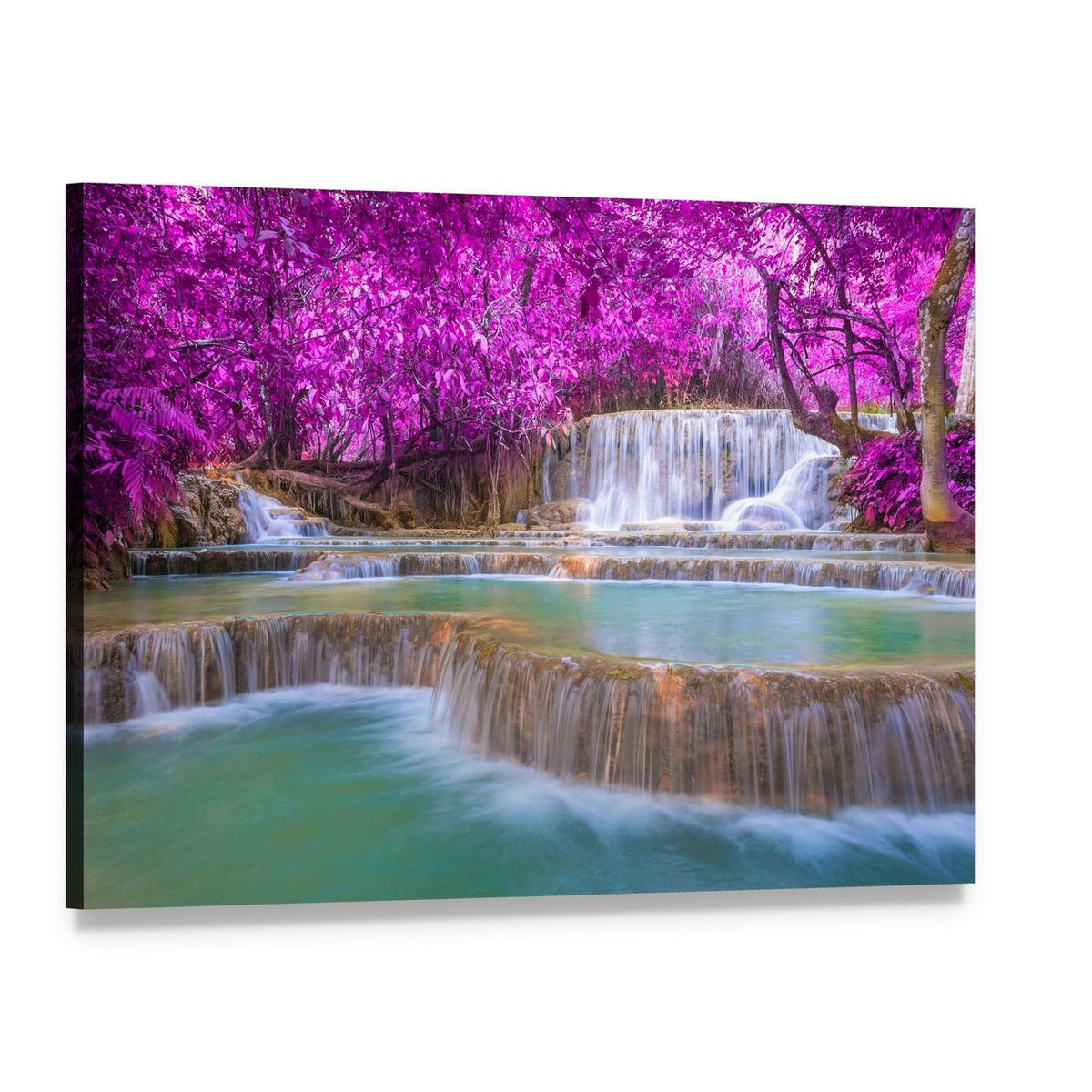Waterfall in Rain Forest Canvas Wall Art, single panel gallery wrapped canvas, angled product view