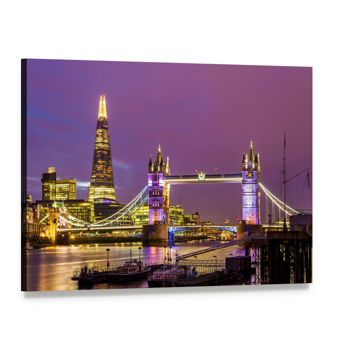 Tower Bridge in the Evening Canvas Wall Art, single panel gallery wrapped canvas, angled product view