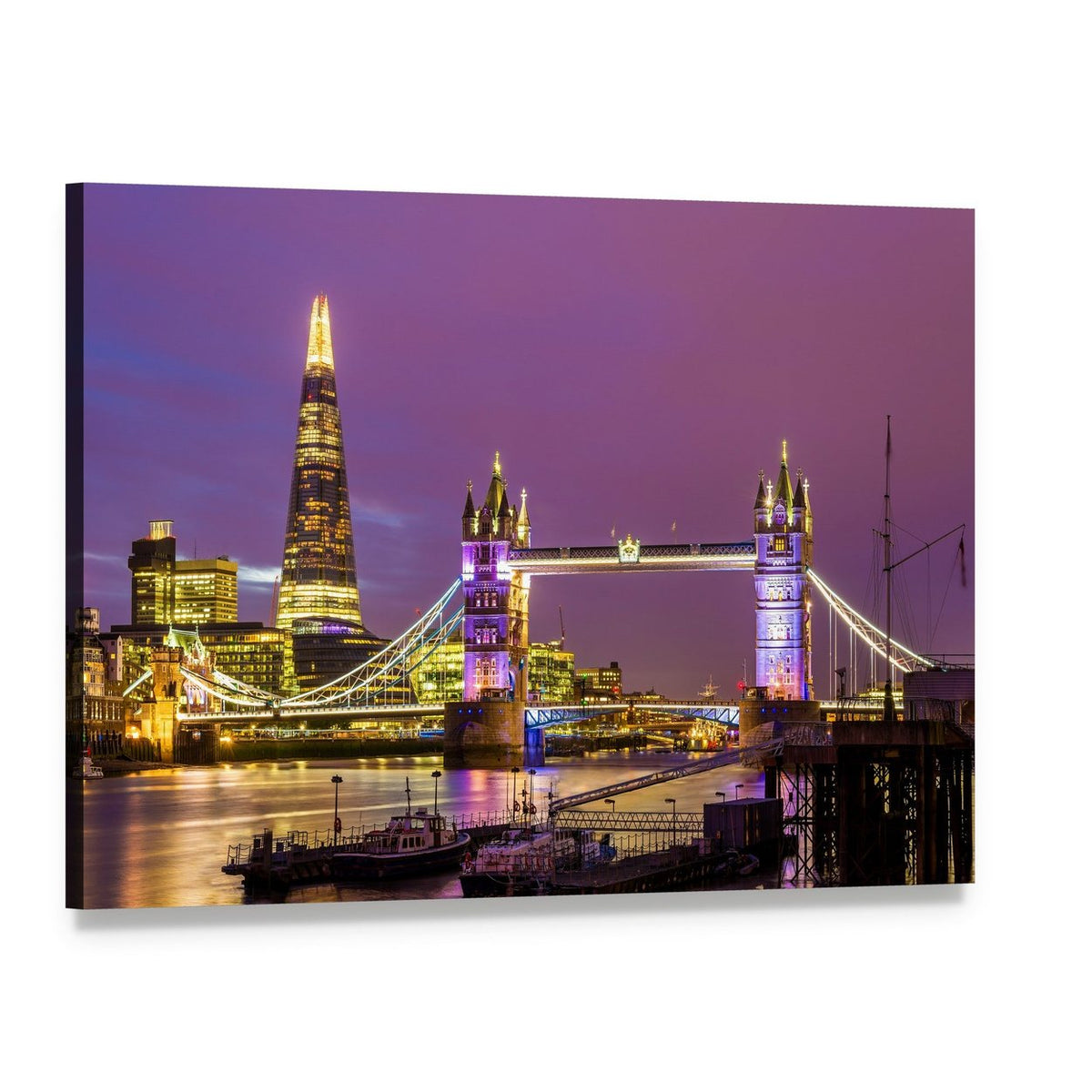 Tower Bridge in the Evening Canvas Wall Art, single panel gallery wrapped canvas, angled product view