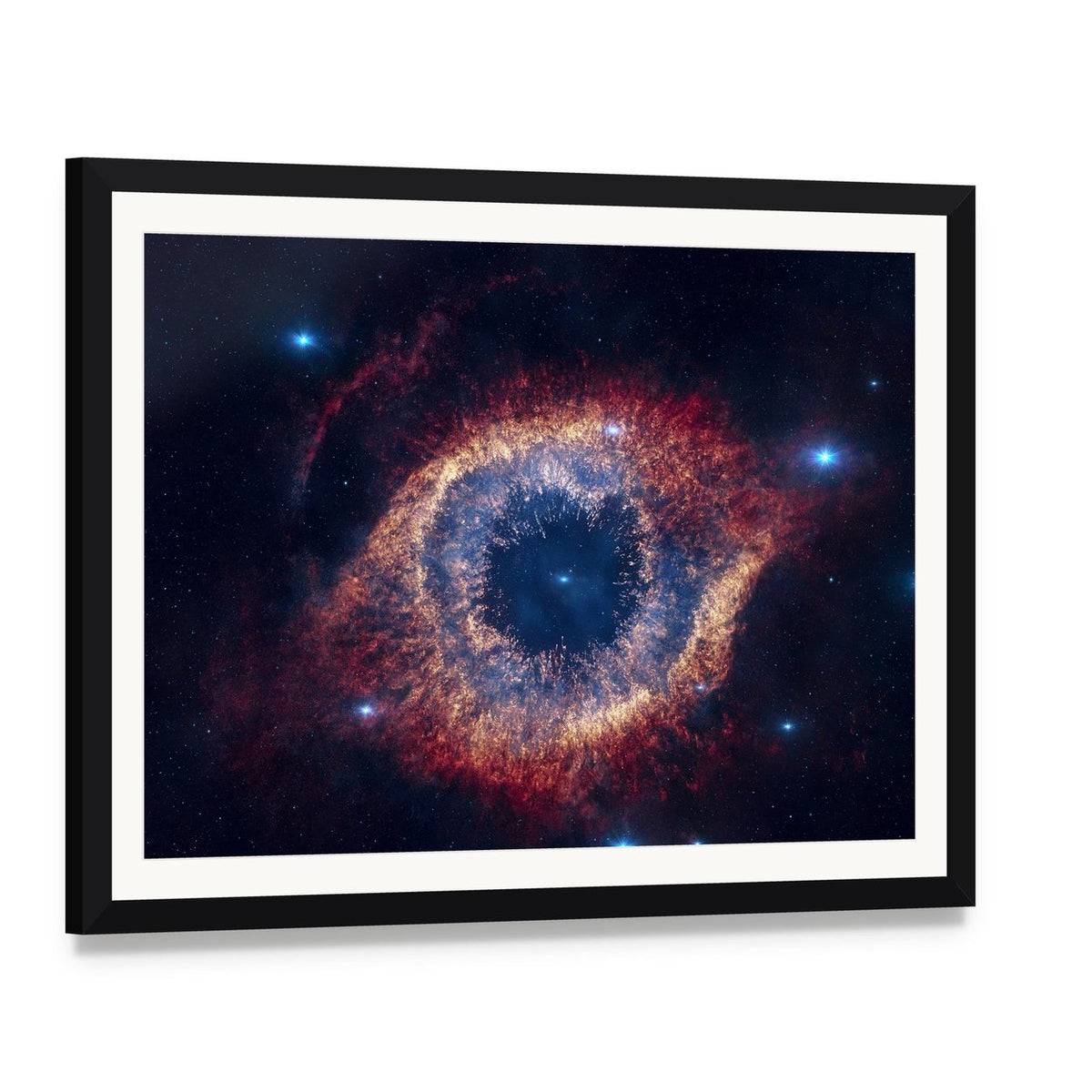 The Helix Nebula Eye of God Canvas Wall Art, framed print with white mat and black frame, angled product view