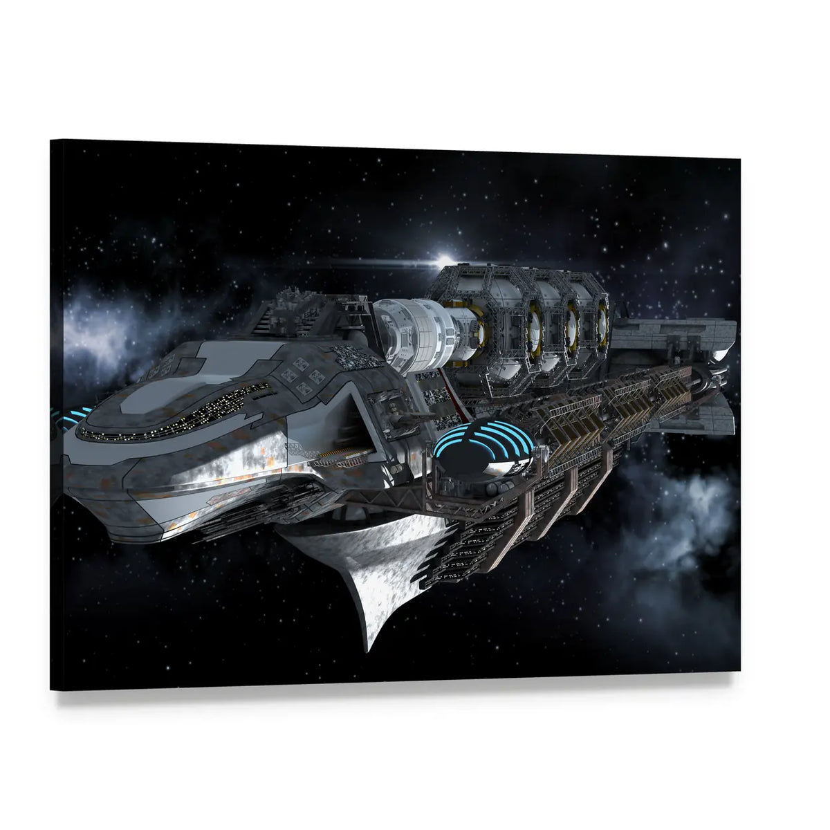 Alien Battleship in Deep Space Canvas Wall Art, single panel gallery wrapped canvas, angled product view