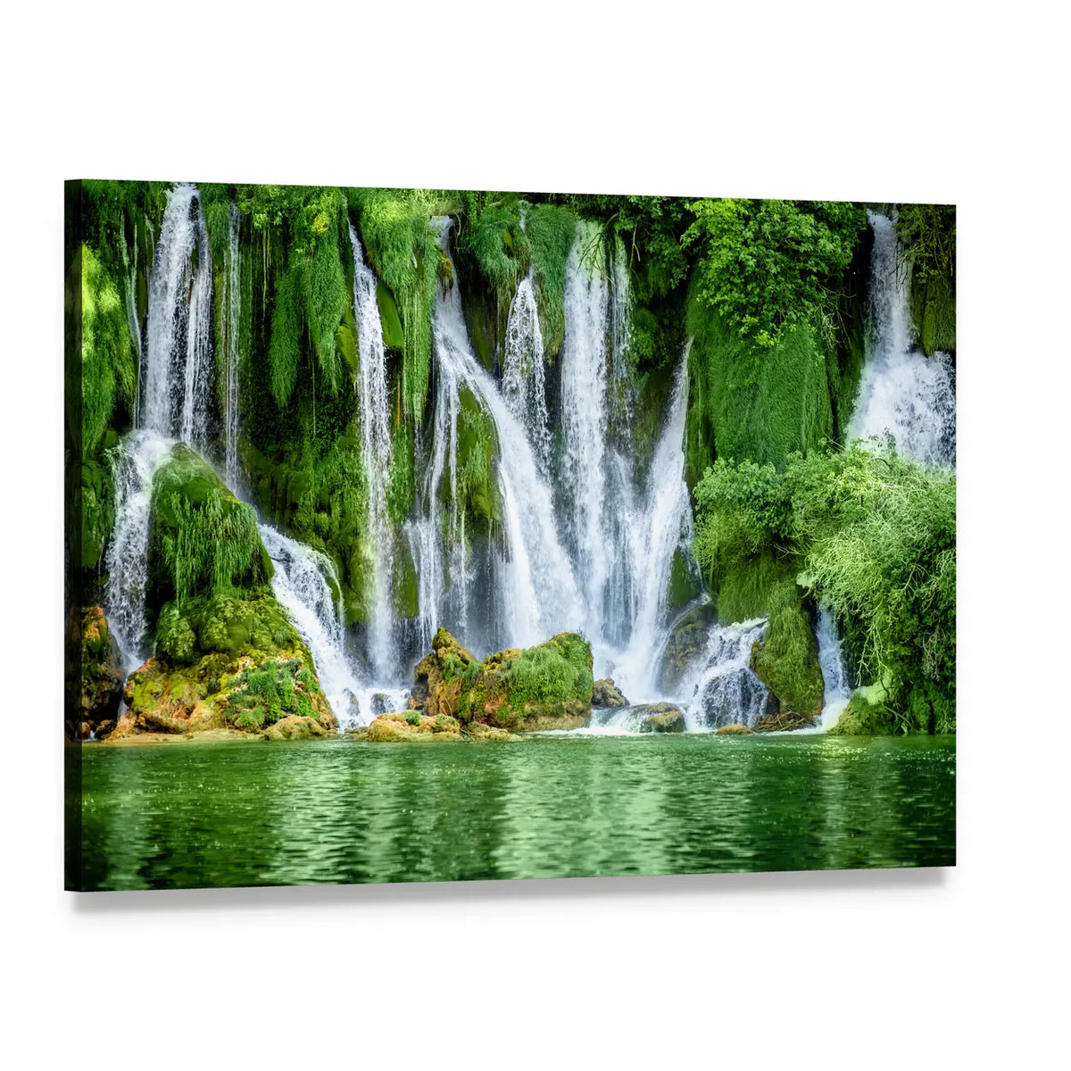 Kravica Waterfall Canvas Wall Art, single panel gallery wrapped canvas, angled product view