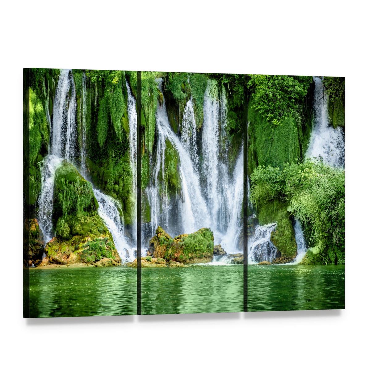 Kravica Waterfall Canvas Wall Art, 3 panel 3 Horizontal layout gallery wrapped canvas set, angled product view