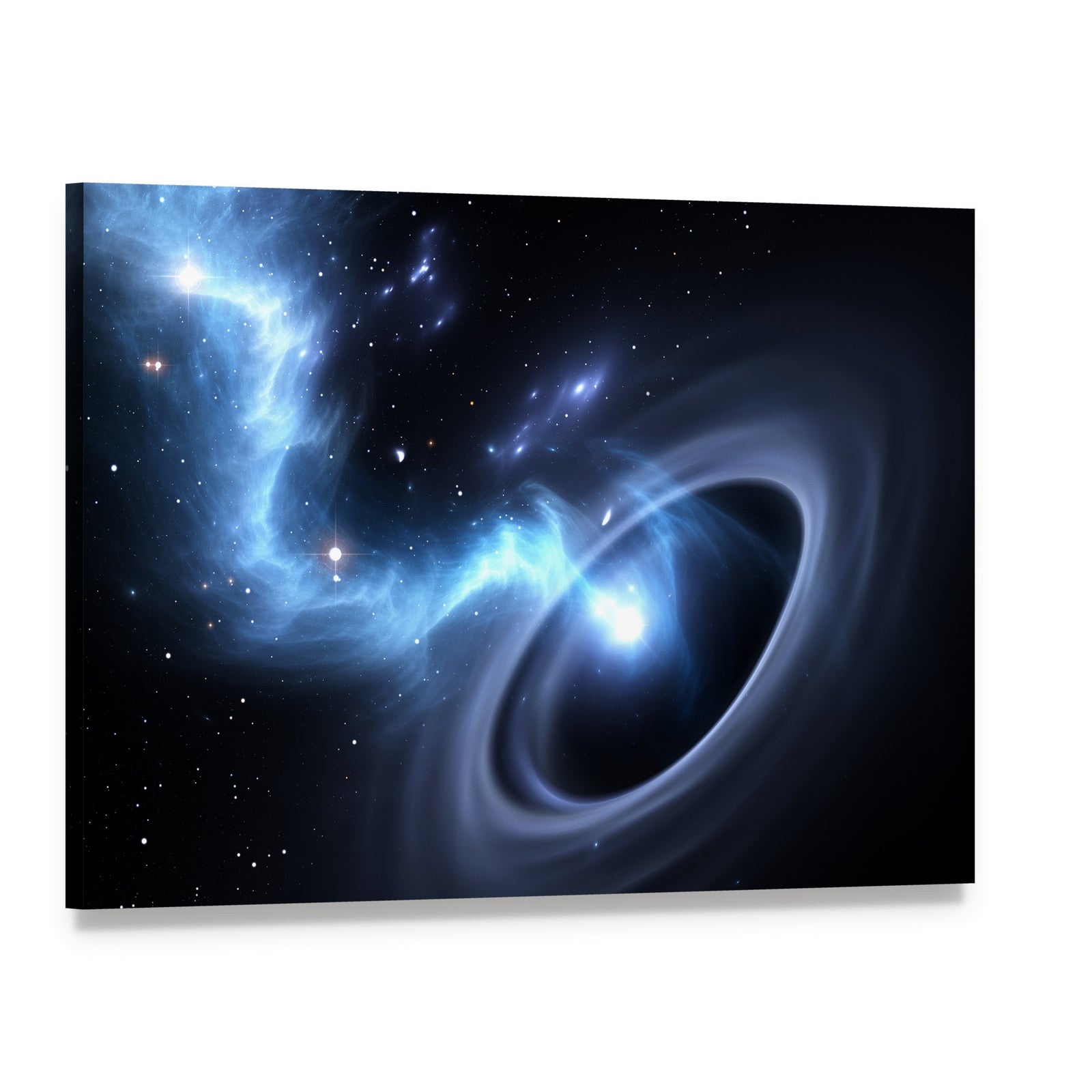 Stars and Material Falls Into a Black Hole Canvas Wall Art, single panel gallery wrapped canvas, angled product view