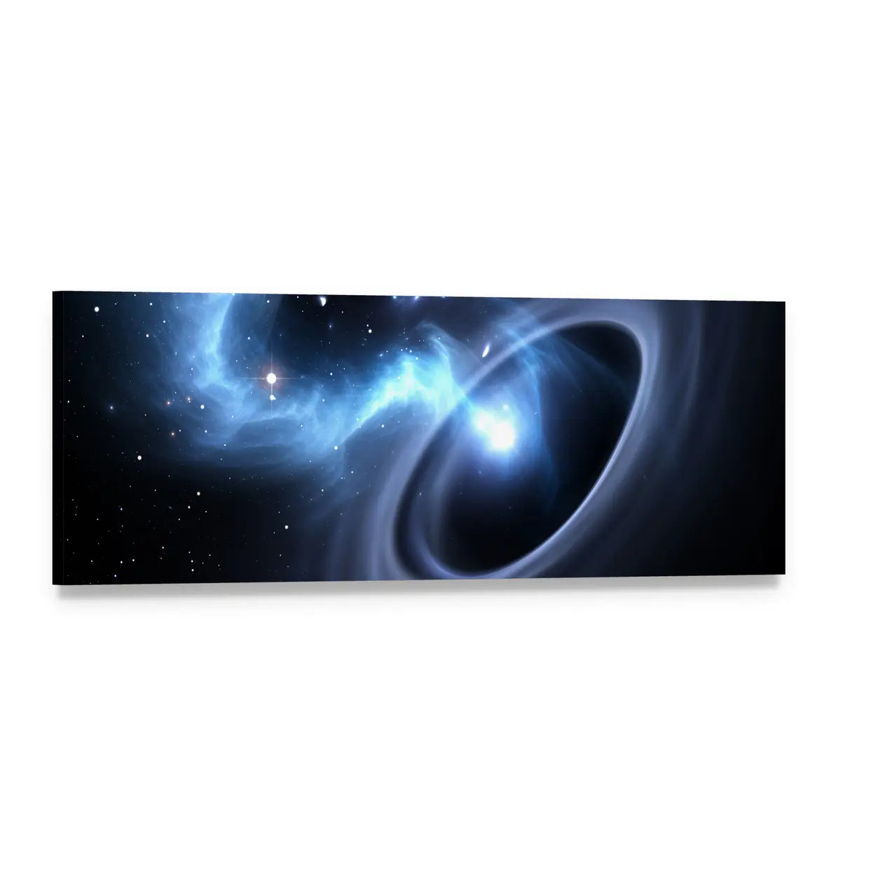 Stars Falling Into a Black Hole Panoramic Canvas Wall Art, single panel gallery wrapped canvas, angled product view