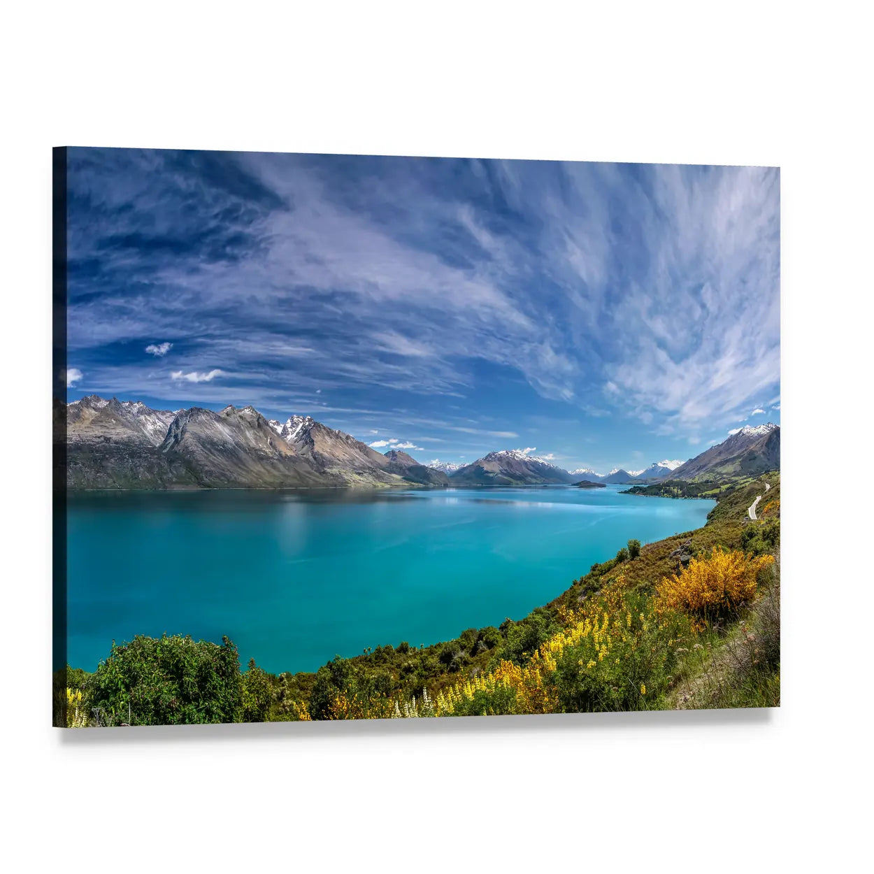 Lake Wakatipu New Zealand Canvas Wall Art, single panel gallery wrapped canvas, angled product view
