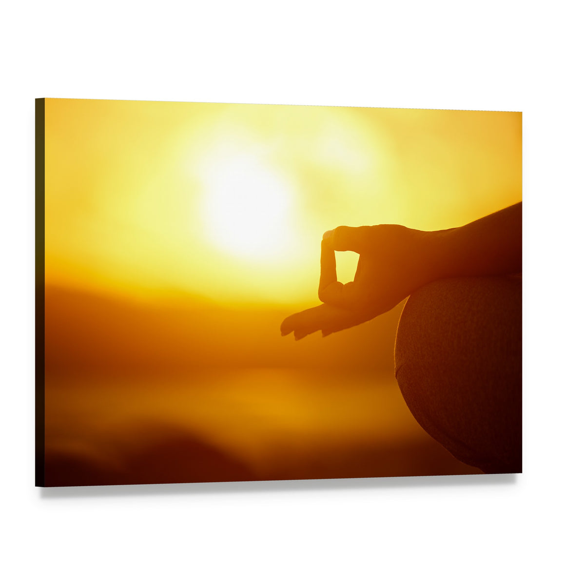 Woman Practicing Yoga Lotus Pose on the Beach Canvas Wall Art, single panel gallery wrapped canvas, angled product view