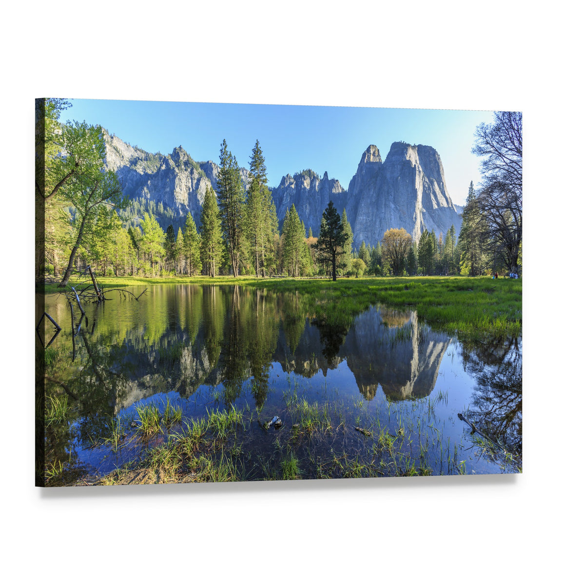 Serene Lake in Yosemite with Mountains Canvas Wall Art, single panel gallery wrapped canvas, angled product view