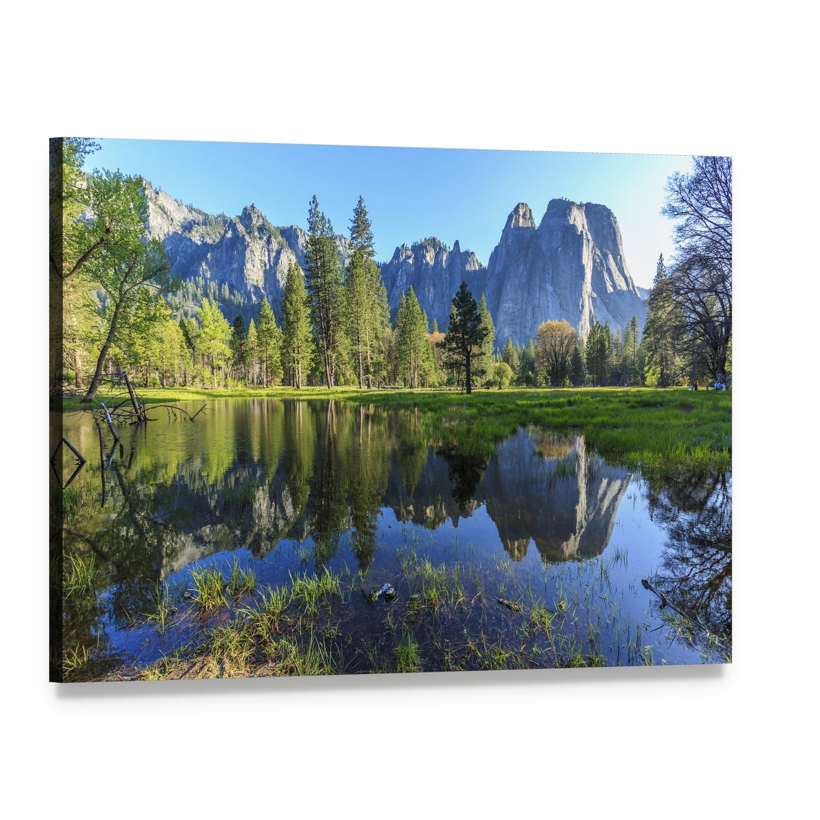 Serene Lake in Yosemite with Mountains Canvas Wall Art, single panel gallery wrapped canvas, angled product view