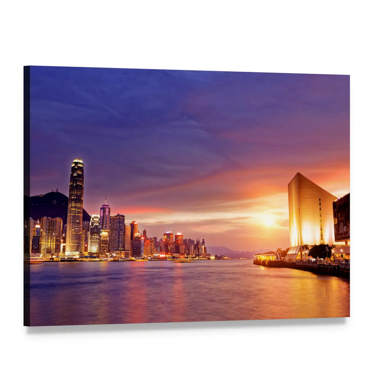 Hong Kong Cityscape at Sunset Canvas Wall Art, single panel gallery wrapped canvas, angled product view