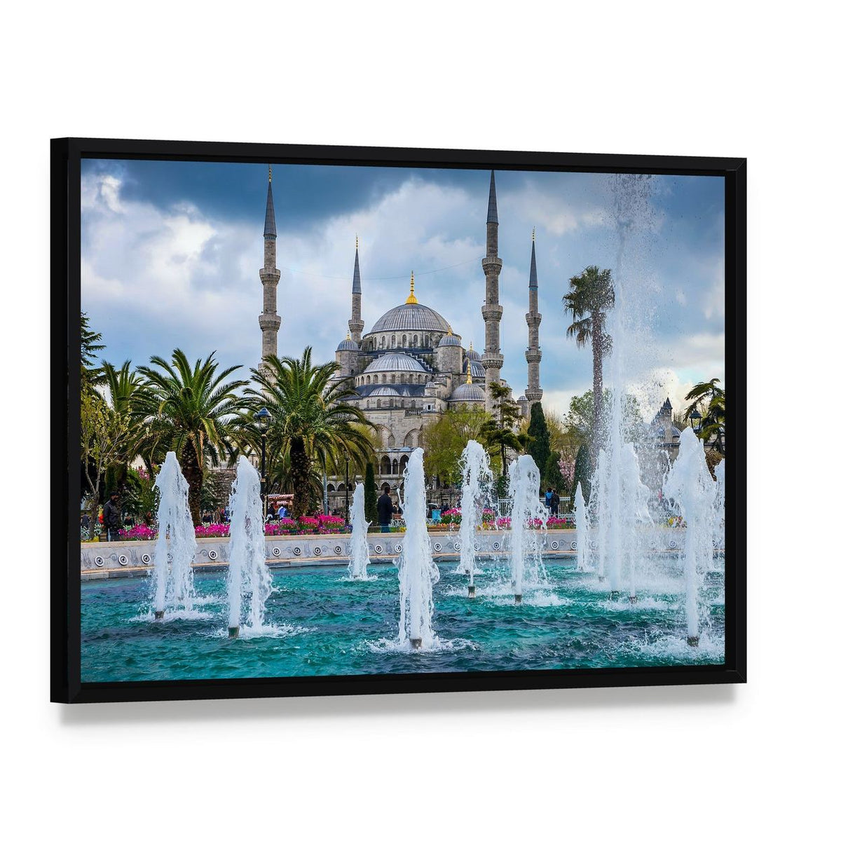 Istanbul Sultan Ahmed Mosque Canvas Wall Art, framed canvas in a black floater frame, angled product view