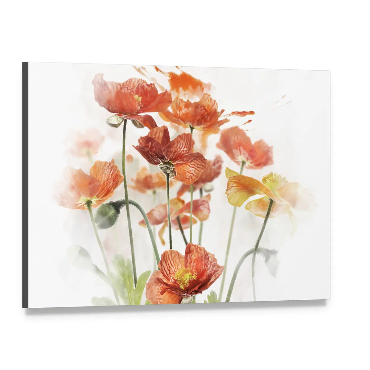 Red Poppy Flowers Canvas Wall Art, single panel gallery wrapped canvas, angled product view