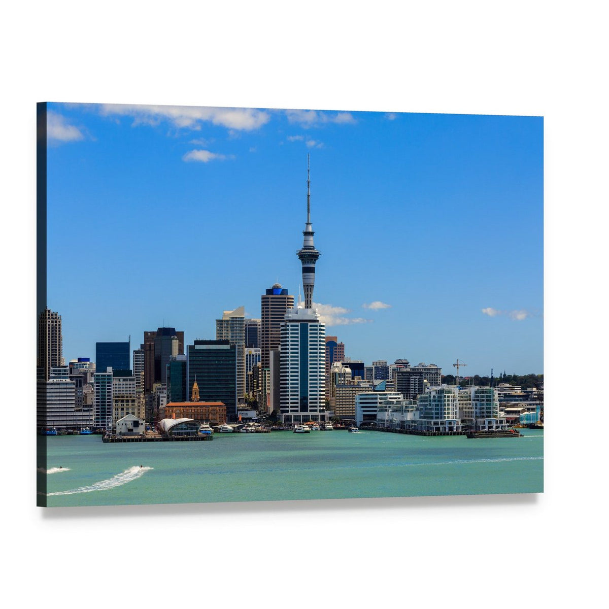 Auckland City Skyline Canvas Wall Art, single panel gallery wrapped canvas, angled product view