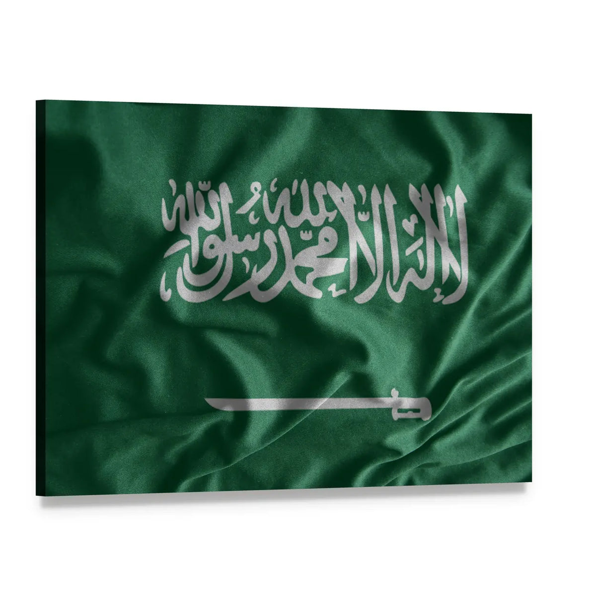 Saudi Arabian Flag with Silver Calligraphy Canvas Wall Art, single panel gallery wrapped canvas, angled product view