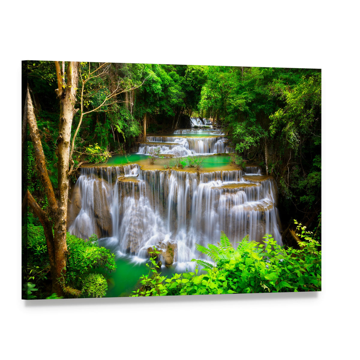 Huay Mae Kamin Waterfall in Kanchanaburi Canvas Wall Art, single panel gallery wrapped canvas, angled product view