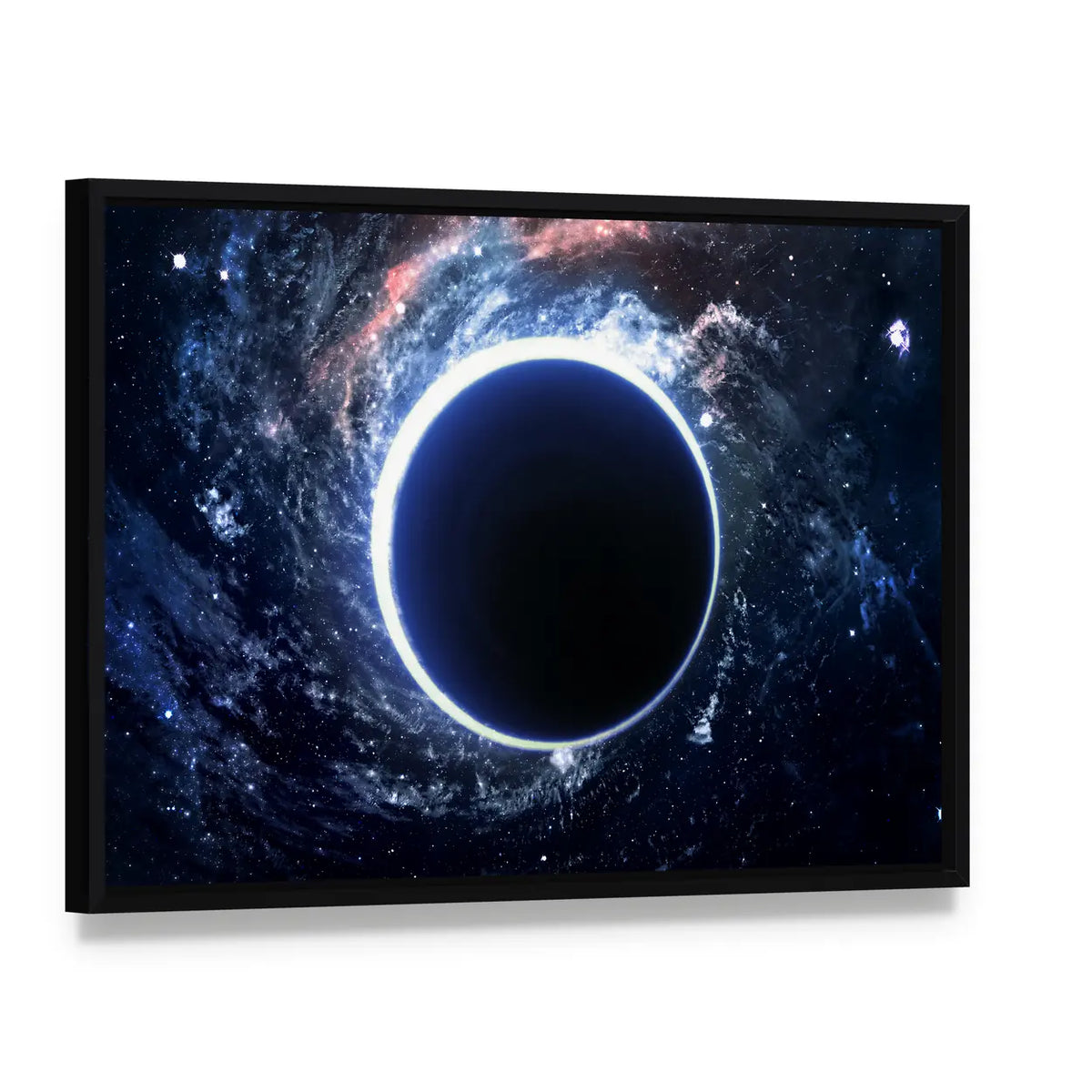 Supermassive Black Hole Canvas Wall Art, framed canvas in a black floater frame, angled product view