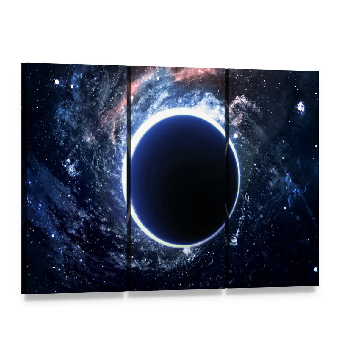 Supermassive Black Hole Canvas Wall Art, 3 panel 3 Horizontal layout gallery wrapped canvas set, angled product view