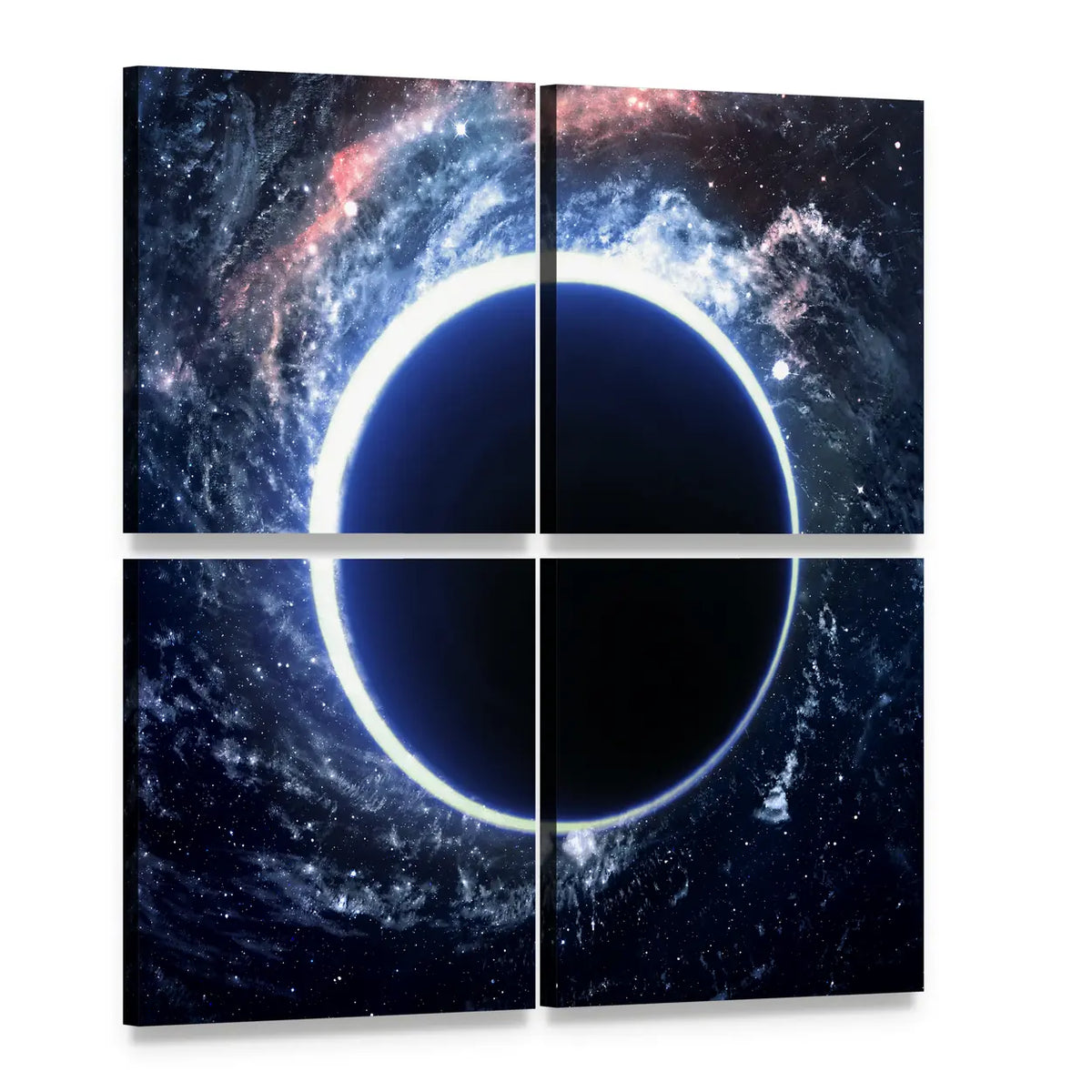 Supermassive Black Hole Canvas Wall Art, 4 panel 4 Square layout gallery wrapped canvas set, angled product view