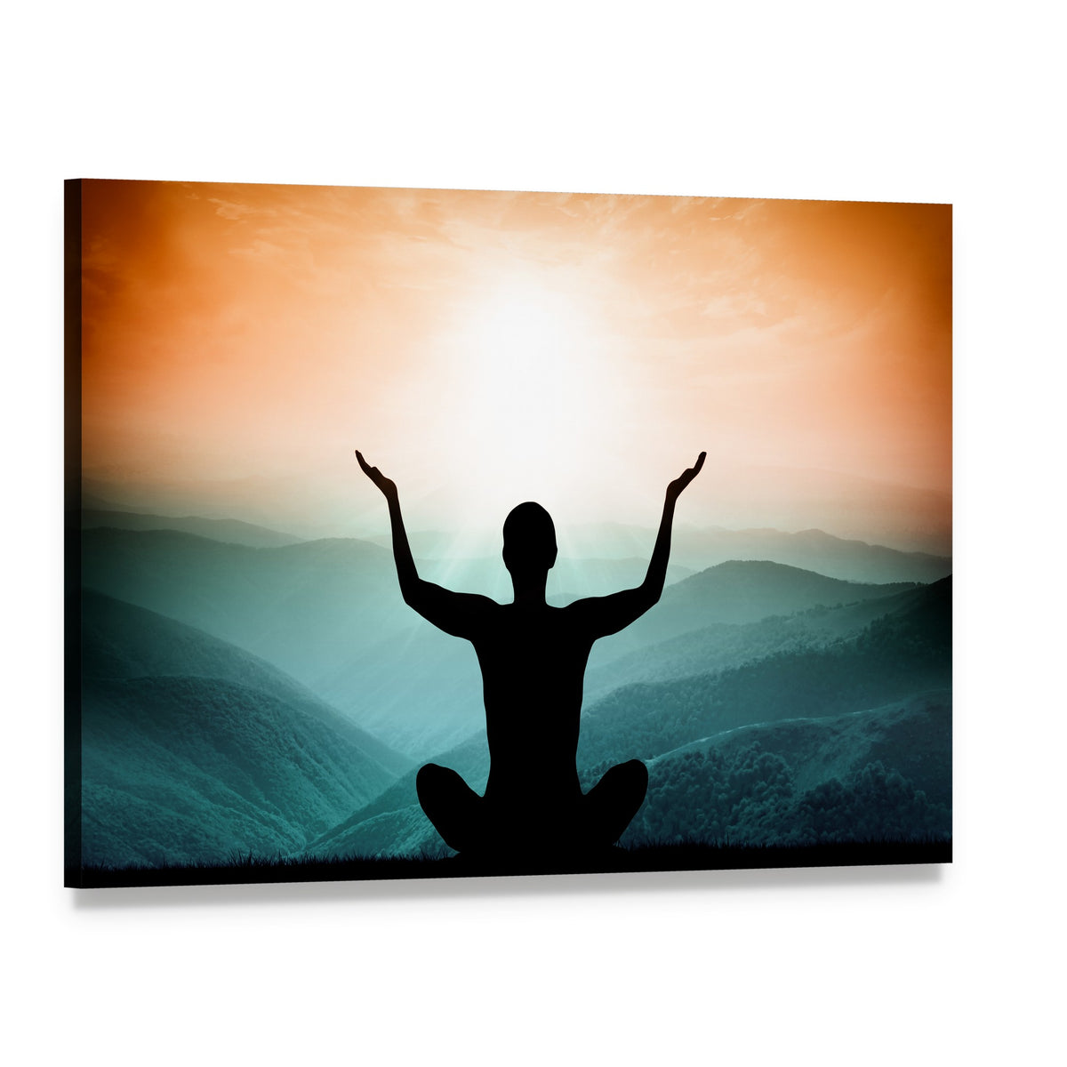 Yoga and Meditation Silhouette Canvas Wall Art, single panel gallery wrapped canvas, angled product view