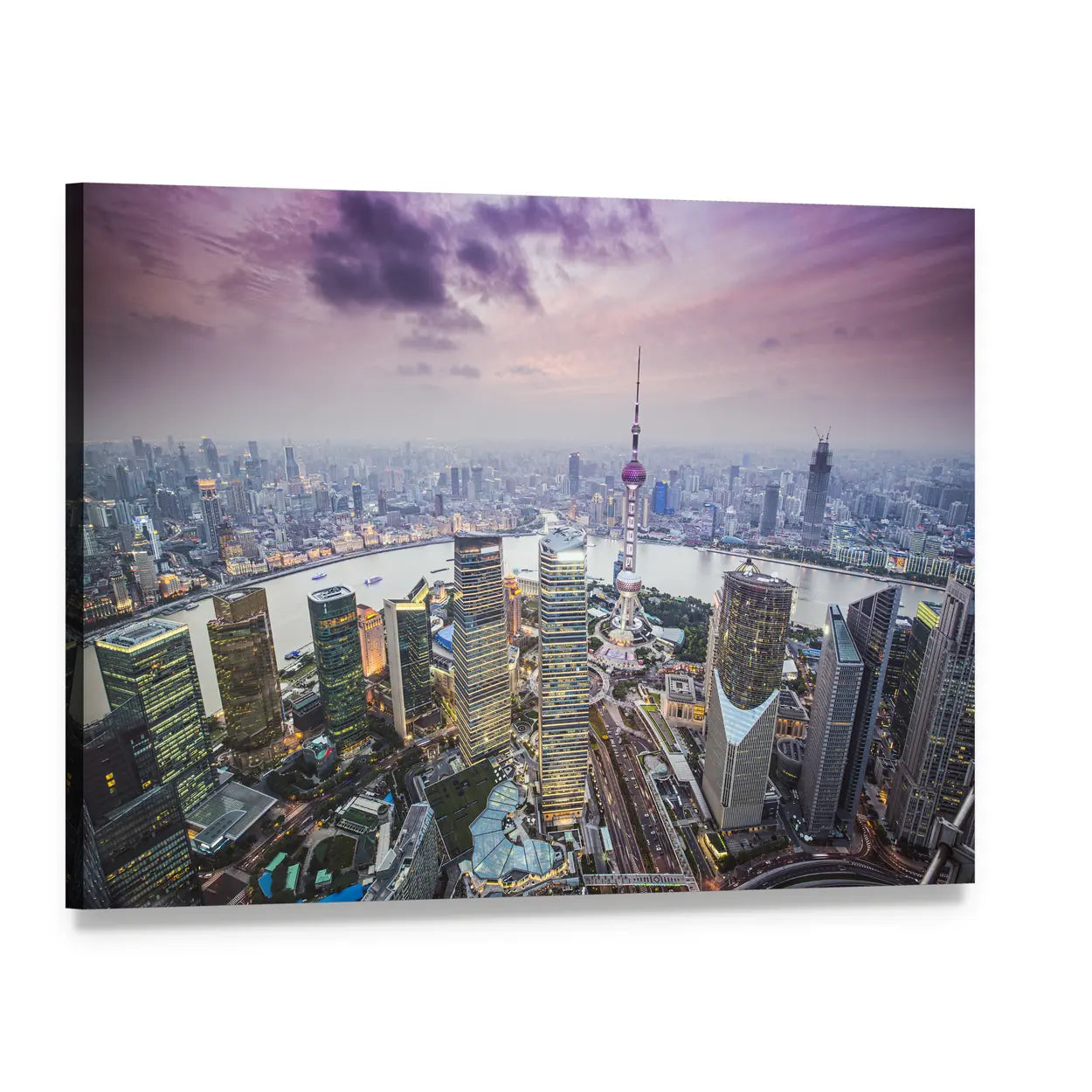 Pudong Financial District In Shanghai Canvas Wall Art, single panel gallery wrapped canvas, angled product view