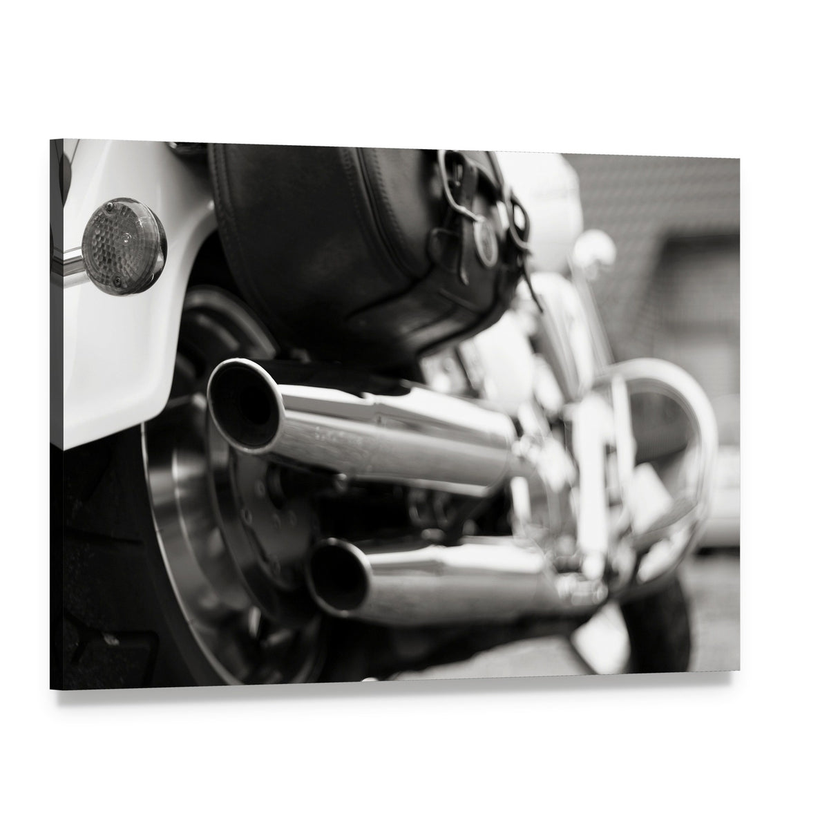 Motorcycle Exhaust Pipe Canvas Wall Art, single panel gallery wrapped canvas, angled product view