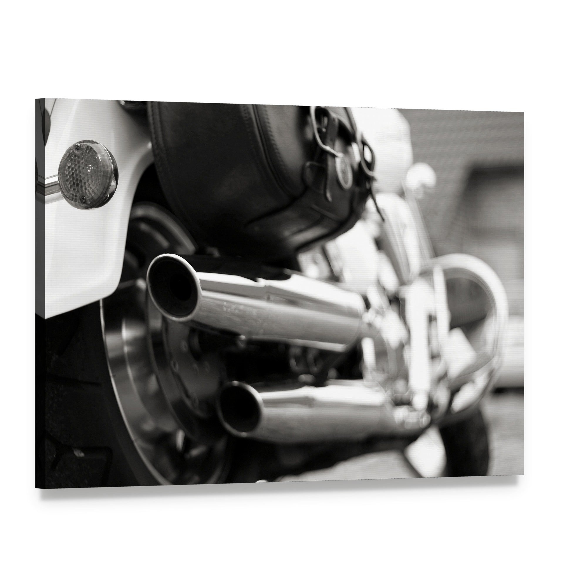 Motorcycle Exhaust Pipe Canvas Wall Art, single panel gallery wrapped canvas, angled product view