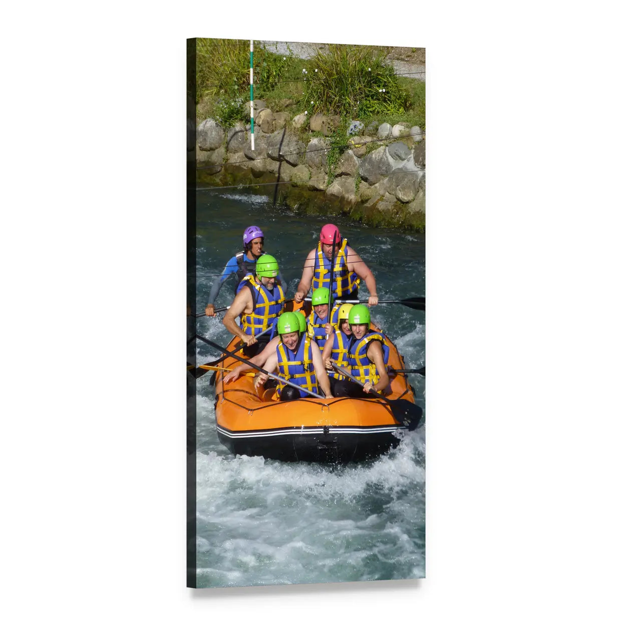 White Water Rafting Action Vertical Canvas Wall Art, 1 panel 1 Vertical layout gallery wrapped canvas set, angled product view
