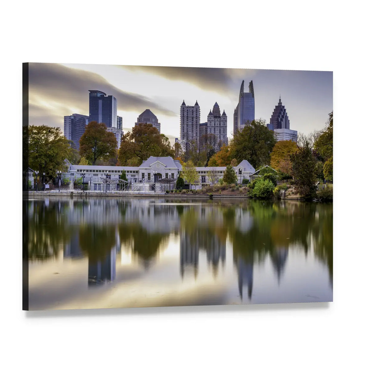 Atlanta Autumn Skyline Canvas Wall Art, single panel gallery wrapped canvas, angled product view