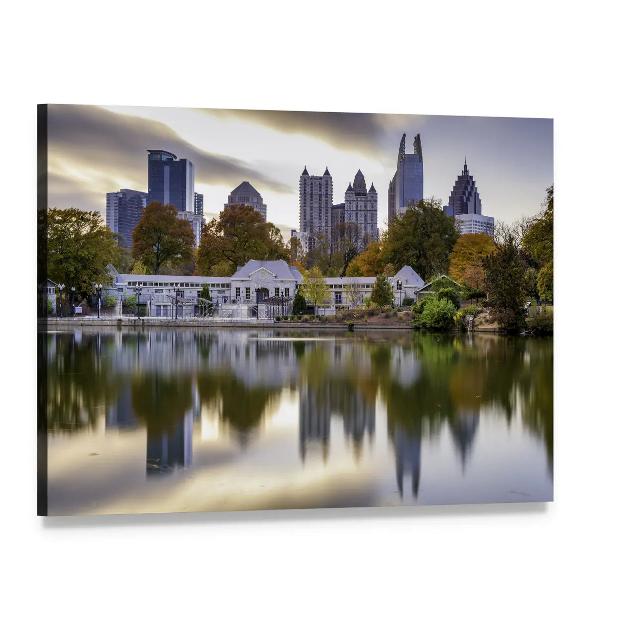 Atlanta Autumn Skyline Canvas Wall Art, single panel gallery wrapped canvas, angled product view