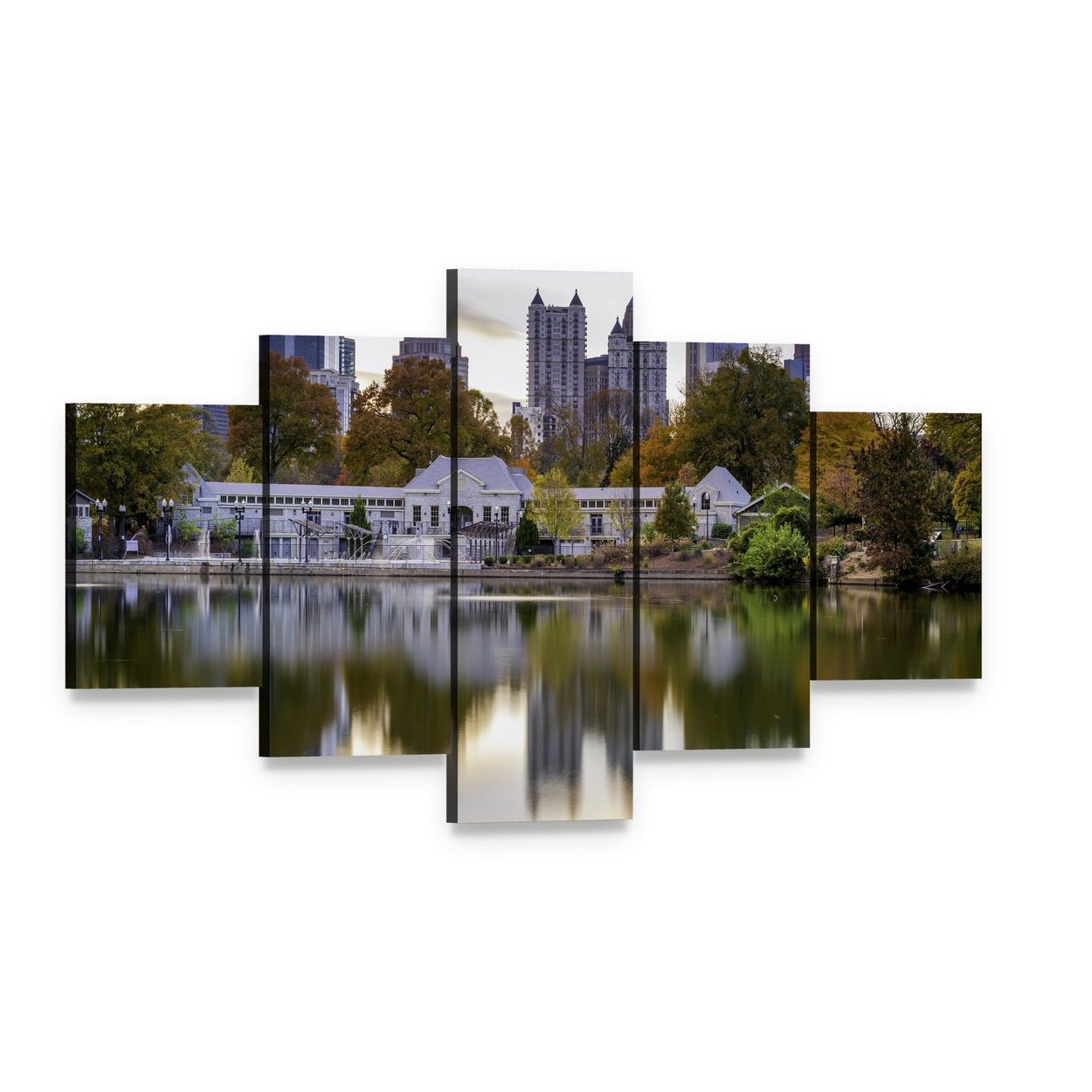 Atlanta Autumn Skyline Canvas Wall Art, 5 panel 5 Star layout gallery wrapped canvas set, angled product view