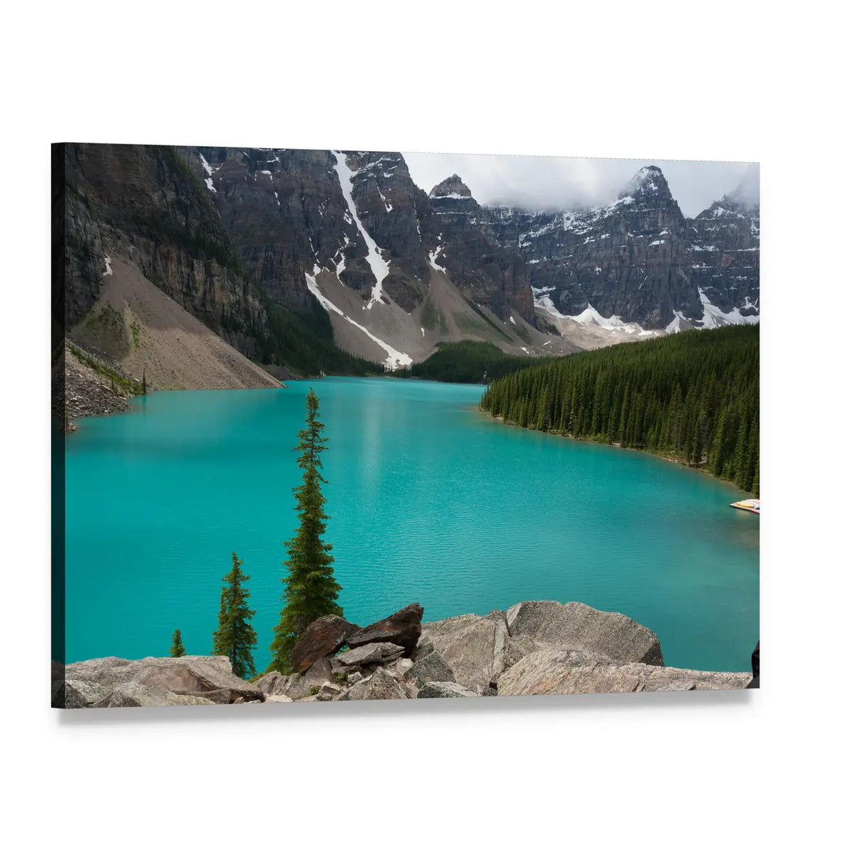 Loraine Lake Landscape Canvas Wall Art, single panel gallery wrapped canvas, angled product view