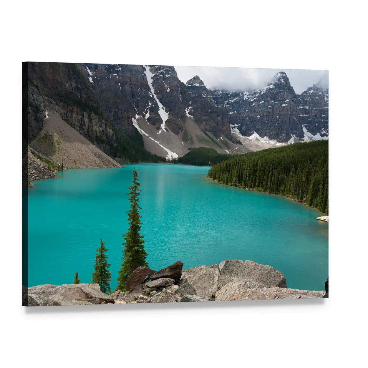 Loraine Lake Landscape Canvas Wall Art, single panel gallery wrapped canvas, angled product view