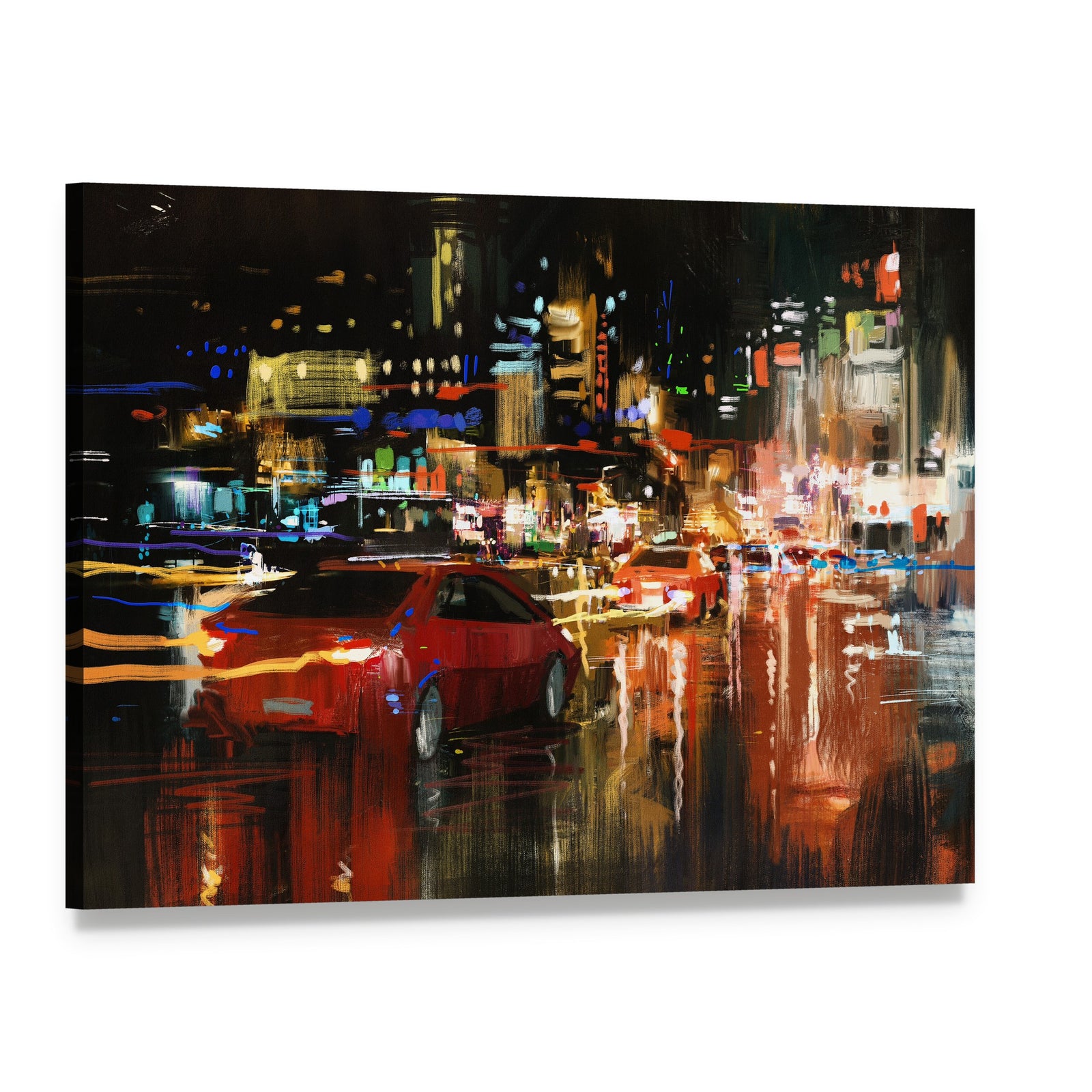 Street at Night Canvas Wall Art, single panel gallery wrapped canvas, angled product view