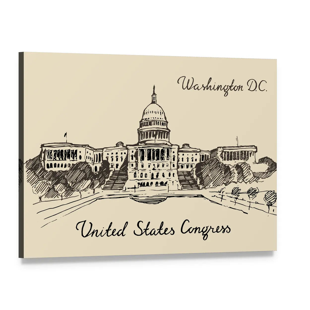 U.s. Capitol Sepia Line Sketch Canvas Wall Art, single panel gallery wrapped canvas, angled product view
