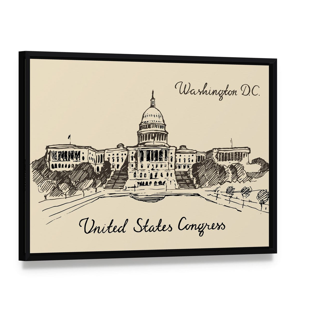 United States Capitol Building, Washington D.c. Canvas Wall Art, framed canvas in a black floater frame, angled product view