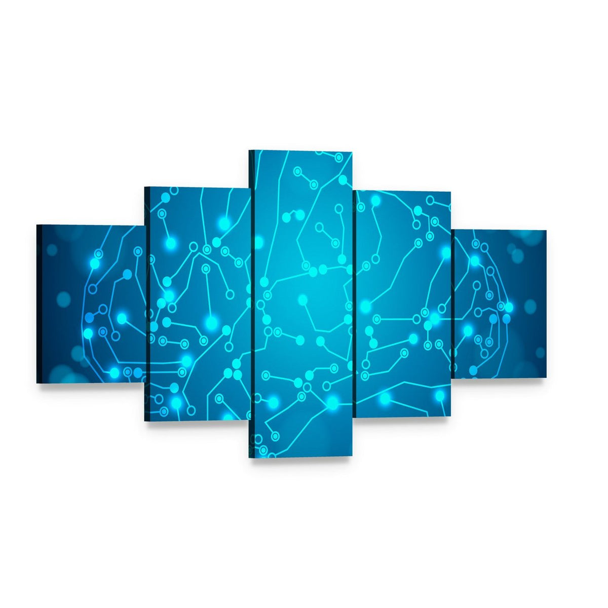 Brain with Circuit Board Canvas Wall Art, 5 panel 5 Star layout gallery wrapped canvas set, angled product view