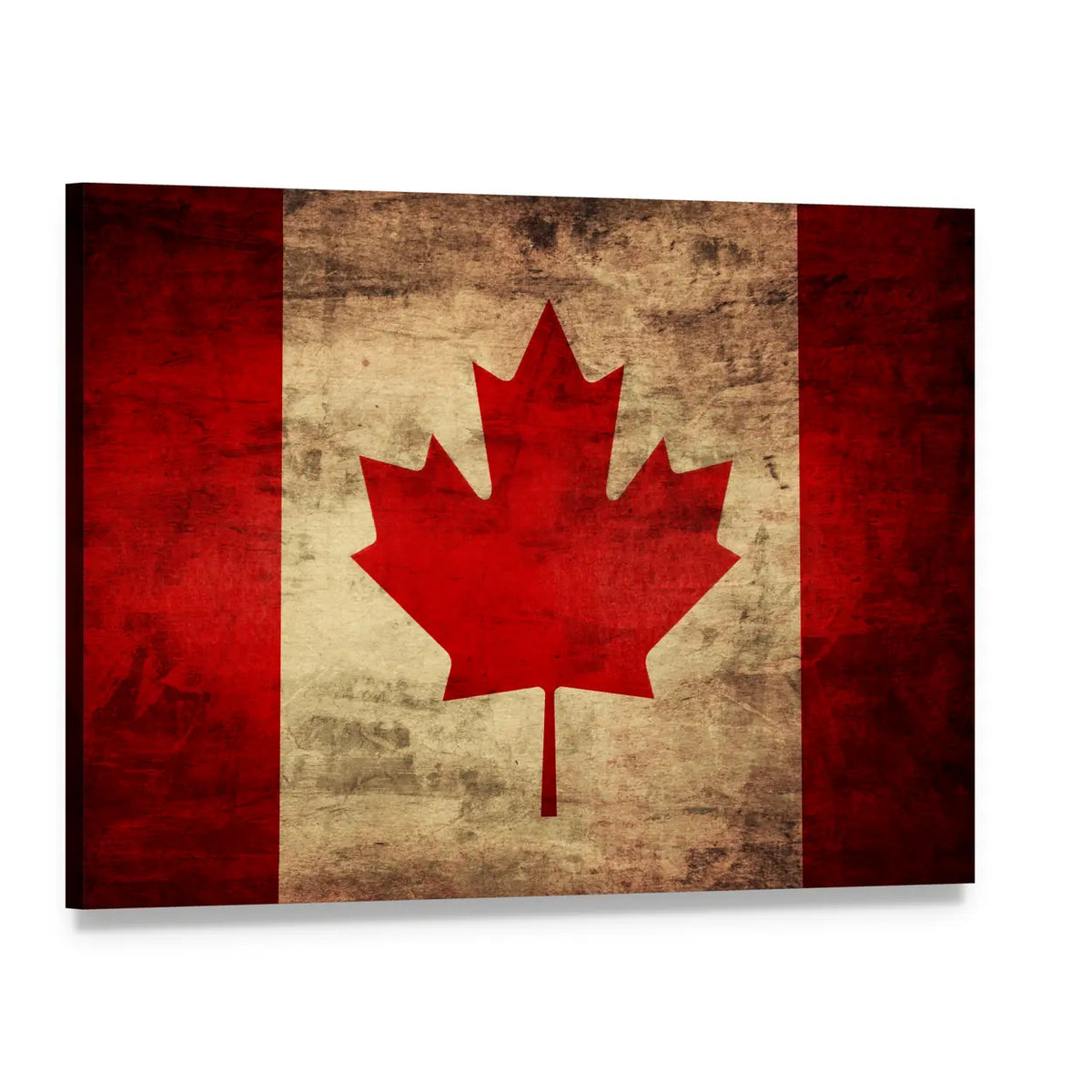 Grunge Canadian Flag Canvas Wall Art, single panel gallery wrapped canvas, angled product view