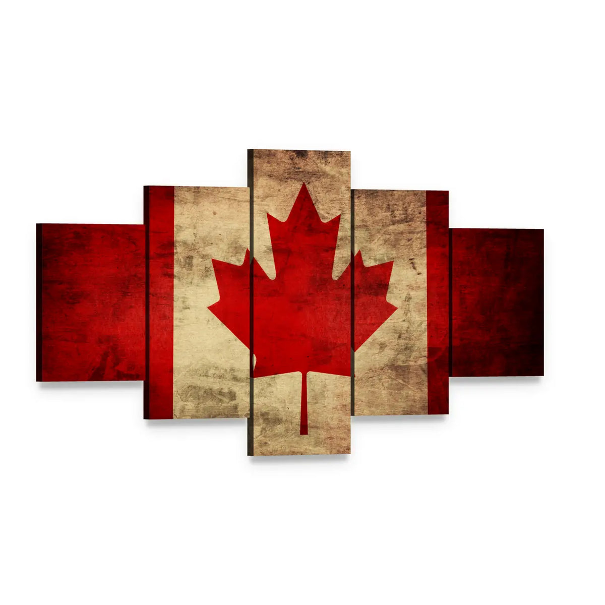 Grunge Canadian Flag Canvas Wall Art, 5 panel 5 Star layout gallery wrapped canvas set, angled product view