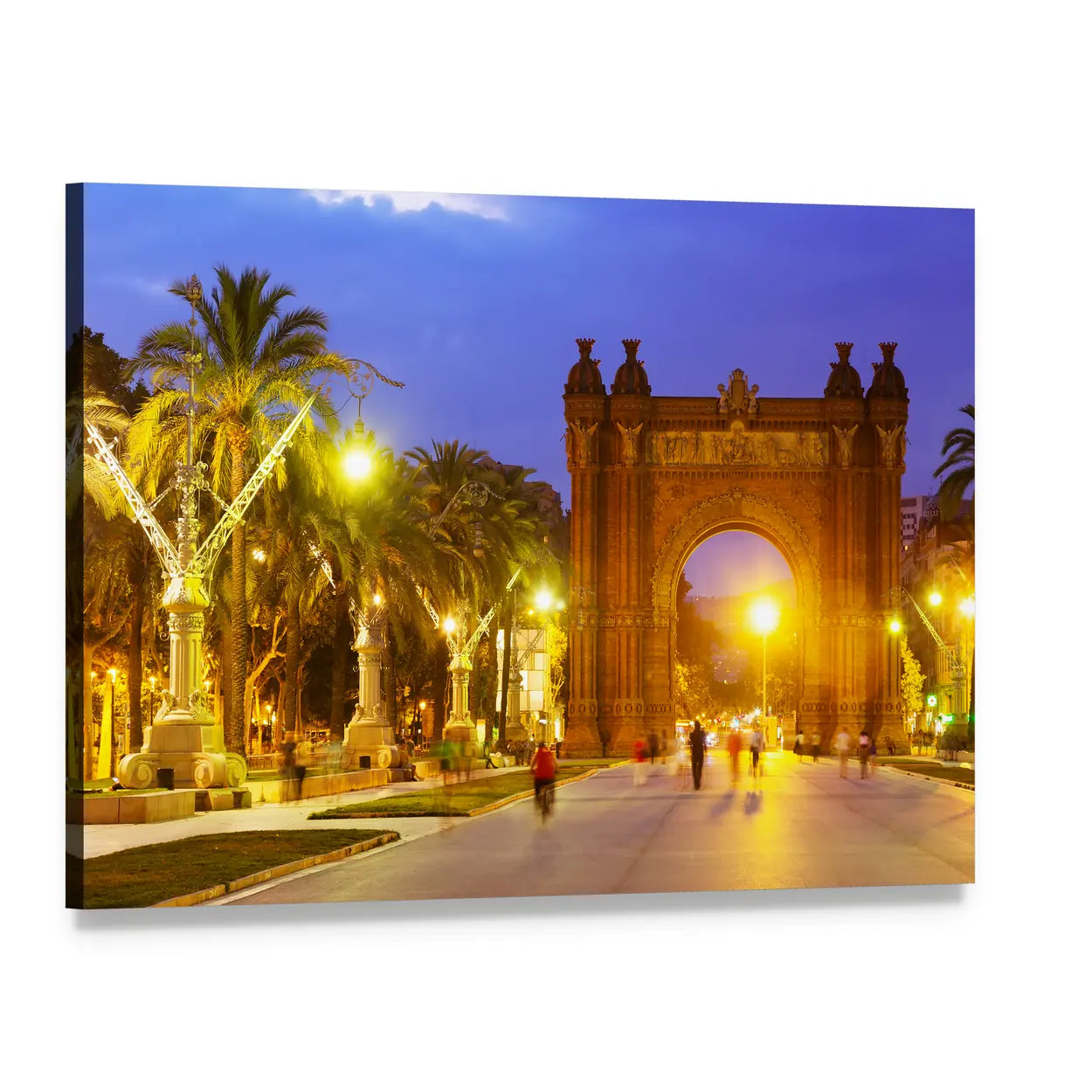 Arc De Triomf at Dusk, Barcelona Canvas Wall Art, single panel gallery wrapped canvas, angled product view