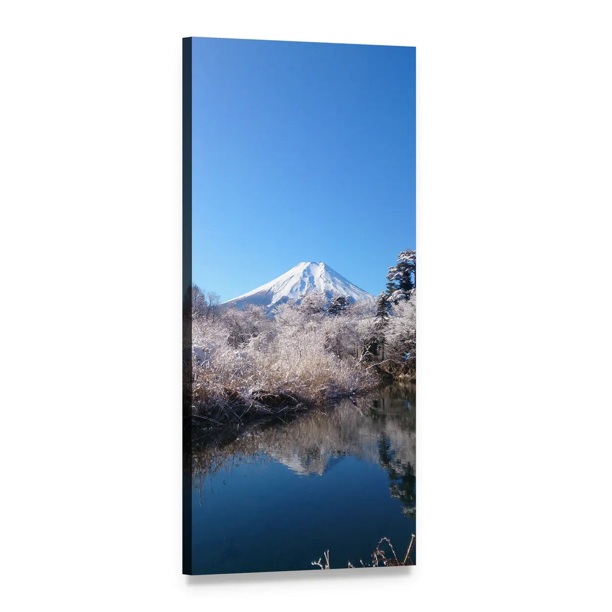 Mount Fuji Under Blue Sky Vertical Canvas Wall Art, 1 panel 1 Vertical layout gallery wrapped canvas set, angled product view