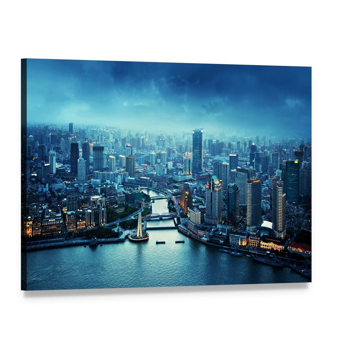 Skyline of Shanghai at Sunset Canvas Wall Art, single panel gallery wrapped canvas, angled product view