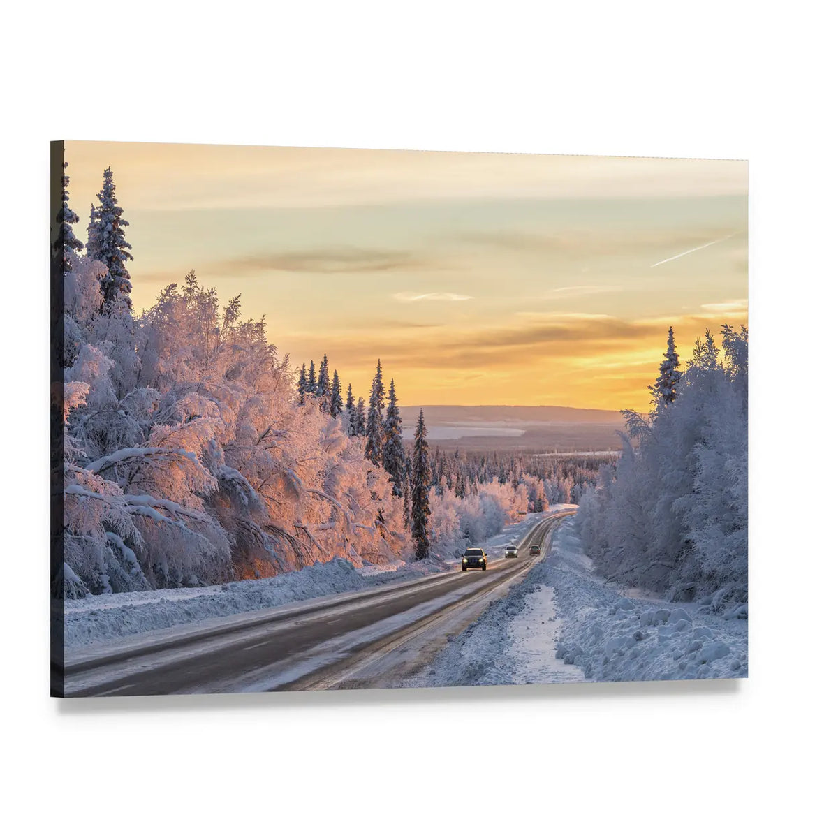 Winter Road In Northern Sweden Canvas Wall Art, single panel gallery wrapped canvas, angled product view