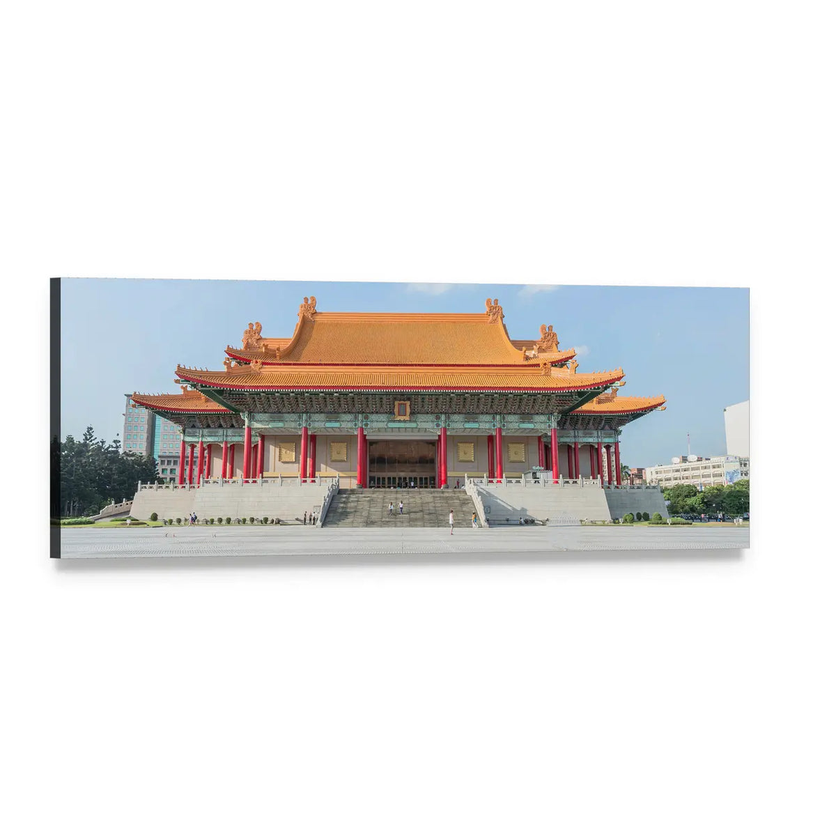 Taiwan National Music Hall Panoramic Canvas Wall Art, single panel gallery wrapped canvas, angled product view