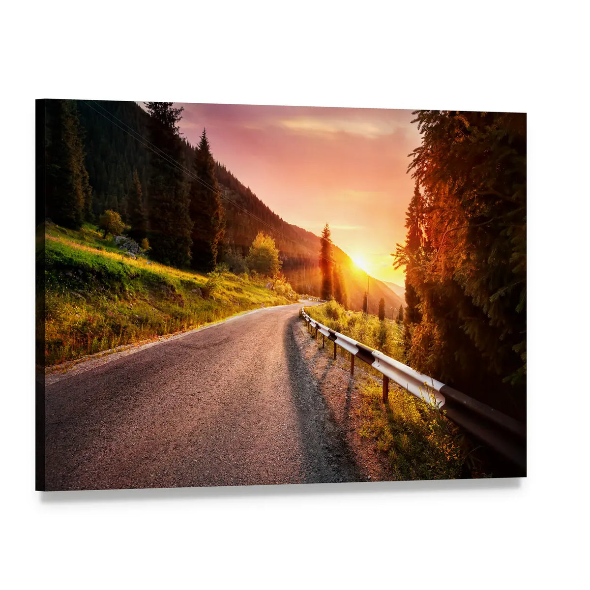 Mountain Road at Sunset in Kazakhstan Canvas Wall Art, single panel gallery wrapped canvas, angled product view