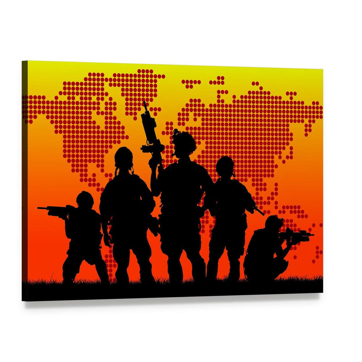 Silhouette of Military Soldiers Canvas Wall Art, single panel gallery wrapped canvas, angled product view