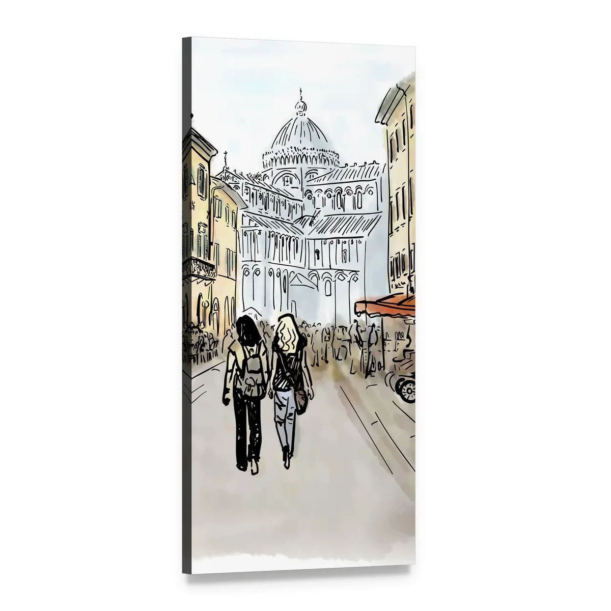 Pisa Street Sketch Vertical Canvas Wall Art, 1 panel 1 Vertical layout gallery wrapped canvas set, angled product view